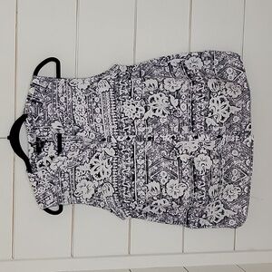 Erika large blue & white print sleeveless blouse